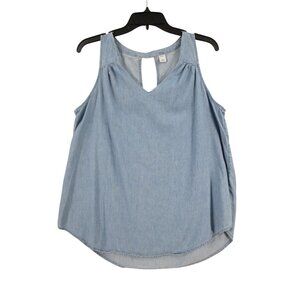 Old Navy Light Blue Sleeveless Keyhole Denim Tank Top Size - L